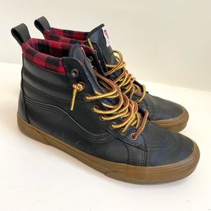Vans Men's Sk8-Hi MTE All Weather Leather Sneakers Black Buffalo Plaid Shoes